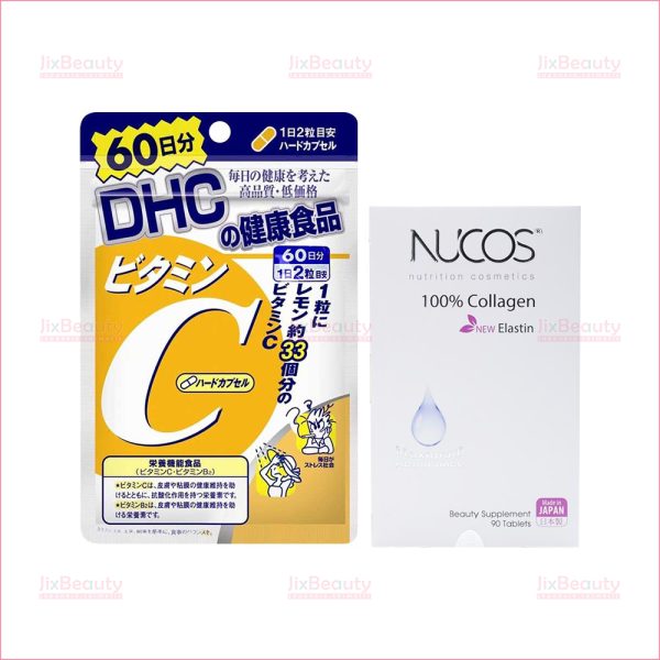 Bộ đôi nuôi dưỡng da trẻ Nucos Collagen và Vitamin C DHC nội địa Nhật Bản