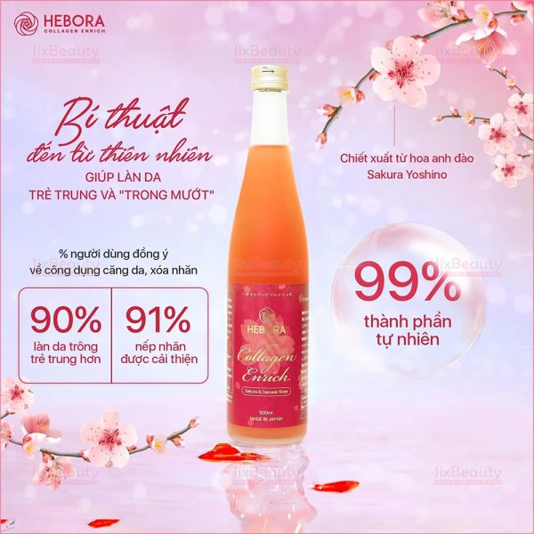 Nước uống đẹp da Collagen Enrich Hebora 160.000mg chai 500ml