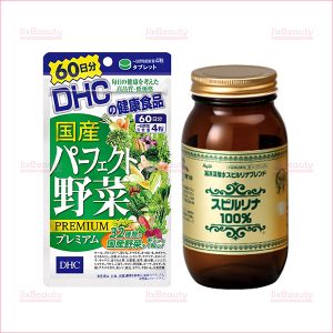 Bộ đôi sức khỏe Tảo xoắn Spirulina Japan Algae và viên uống rau củ DHC 60 ngày