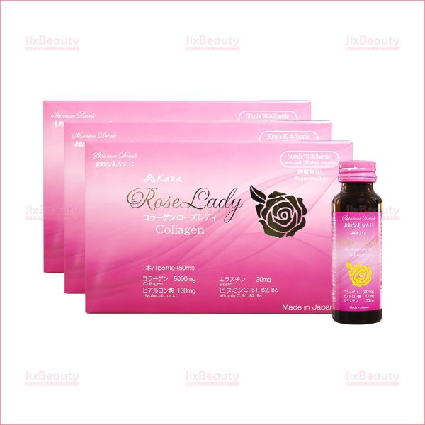 Combo 3 Hộp nước uống Collagen Kaza Rose Lady 5000mg nội địa Nhật (Hộp 10 chai x 50ml)