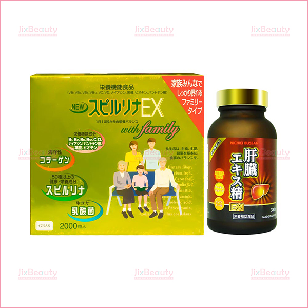 Bộ đôi giải độc gan Nichiei Bussan Liver Extract Sperm EX và tảo vàng Spirulina EX