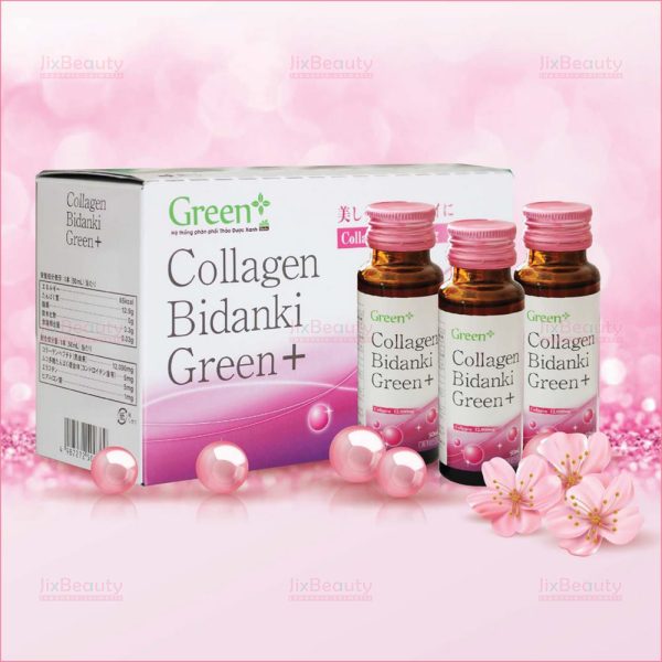 Nước uống Collagen Bidanki Green+ hàm lượng 12.000mg nội địa Nhật (Hộp 10 chai x 50ml)