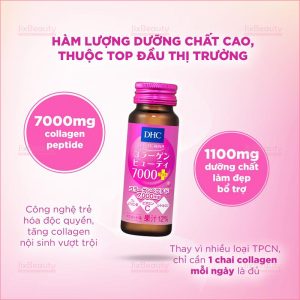 Nước uống Collagen DHC Beauty 7000+ Plus dưỡng ẩm ngừa lão hóa (Hộp 10 chai x 50ml)