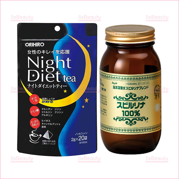 Bộ đôi lấy lại vóc dáng quyến rũ Orihiro Night Diet Tea 20 gói và tảo xoắn Spirulina 2200 viên