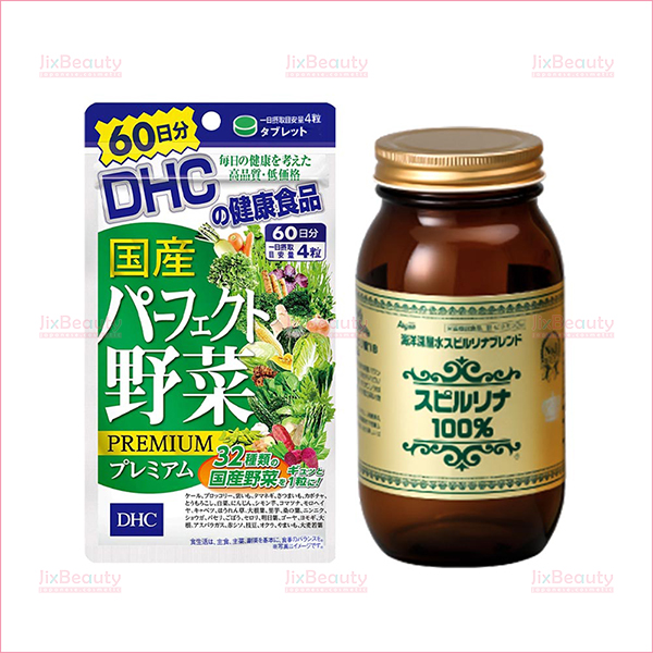 Bộ đôi sức khỏe Tảo xoắn Spirulina Japan Algae và viên uống rau củ DHC Nhật Bản