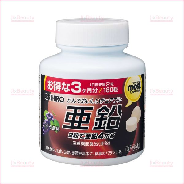 Viên nhai bổ sung Kẽm Orihiro Most Chewable nội địa Nhật hộp 180 viên (Vị nho)