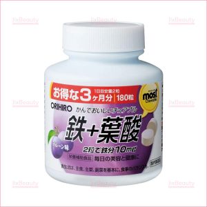 Viên nhai bổ sung sắt Acid Folic Most Chewable Iron Orihiro nội địa Nhật Bản hộp 180 viên