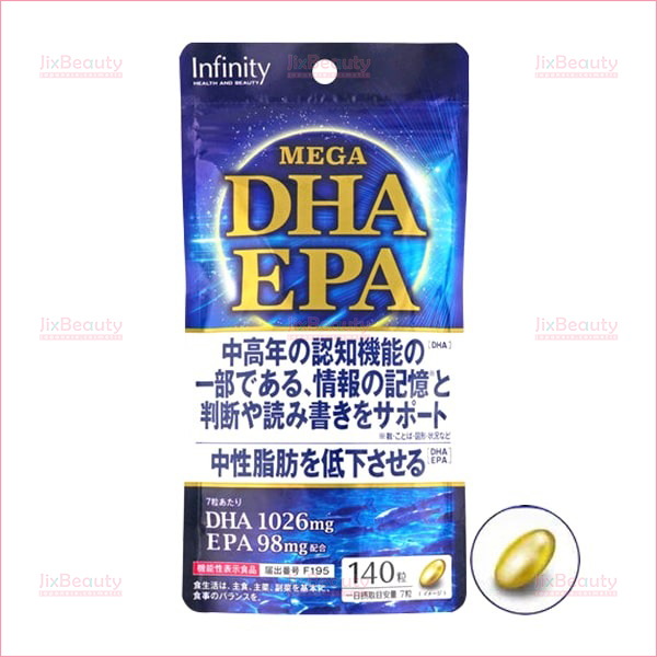 Viên uống dầu cá bổ mắt, bổ não Infinity DHA EPA Mega nội địa Nhật Bản hộp 140 viên